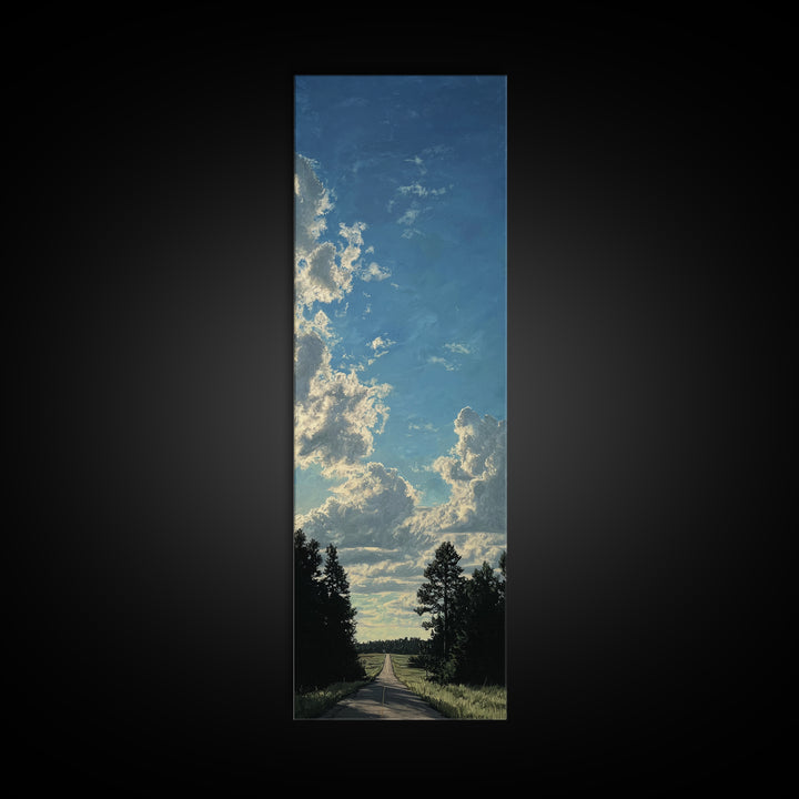 Old Country Road Framed Canvas Print, Landscape Art, Contemporary Art, Living Room Decor, Fine Art, Horizon, Original Art, LAN-1x3-8