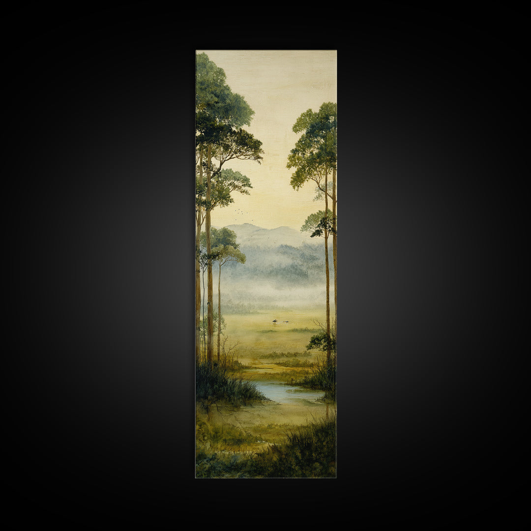 Misty Cypress Swamp Canvas Print, Landscape Art, Boho Decor, Living Room Decor, Fine Art, Horizon, Art Prints, Digital Art, LAN-1x3-82