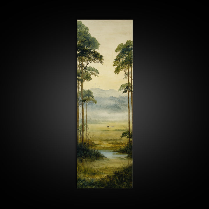 Misty Cypress Swamp Canvas Print, Landscape Art, Boho Decor, Living Room Decor, Fine Art, Horizon, Art Prints, Digital Art, LAN-1x3-82