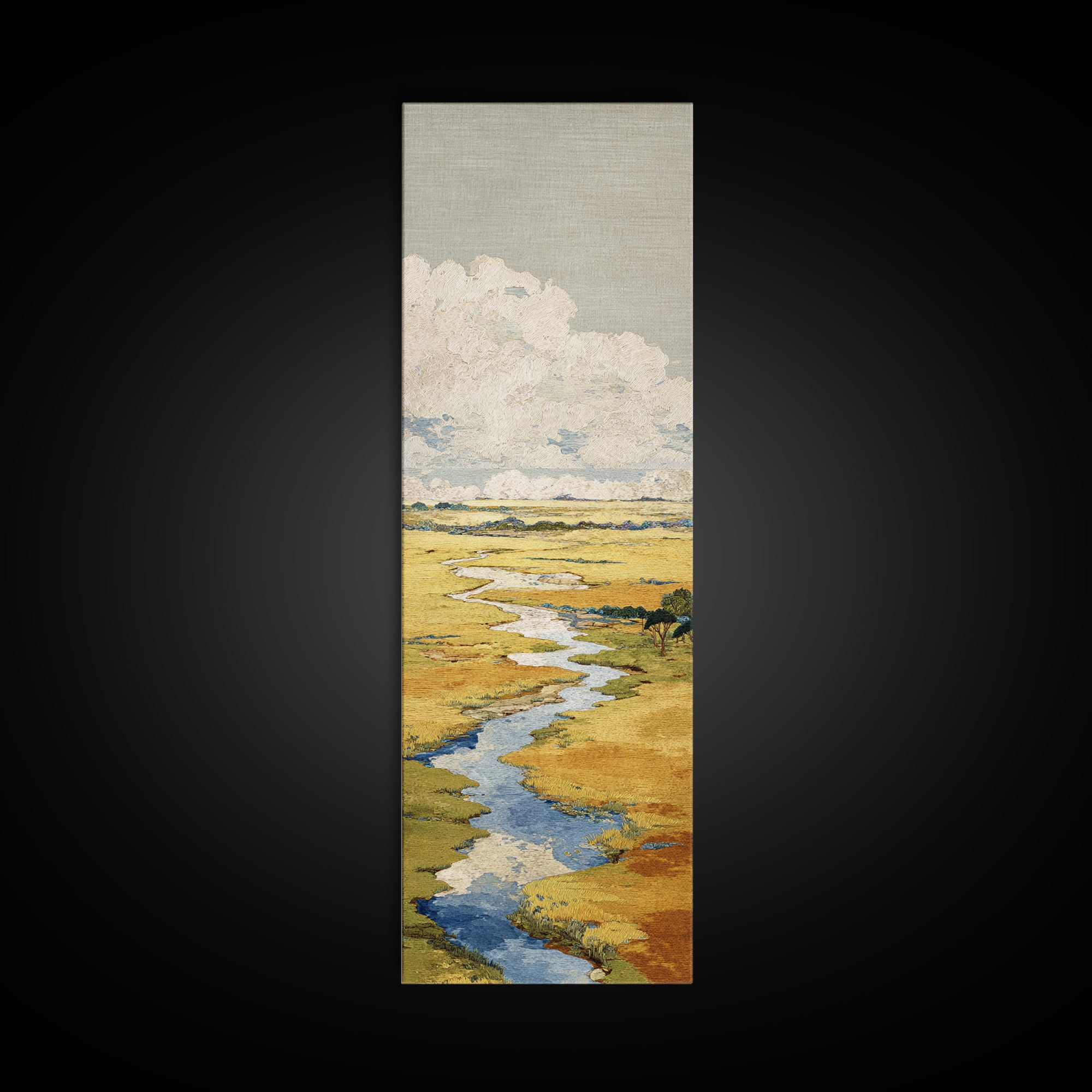 Winding River Through Golden Fields Canvas Print, Landscape Art, Contemporary Art, Living Room Decor, Fine Art, Horizon, LAN-1x3-86