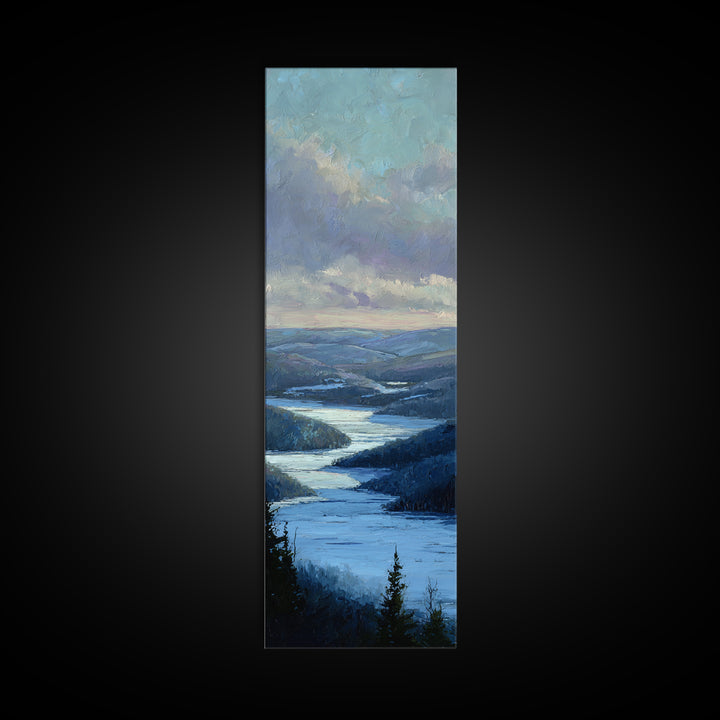 Fjord Landscape with Icy Blue Water Canvas Print, Landscape Art, Luxury Decor, Living Room Decor, Horizon, Digital Art, LAN-1x3-99