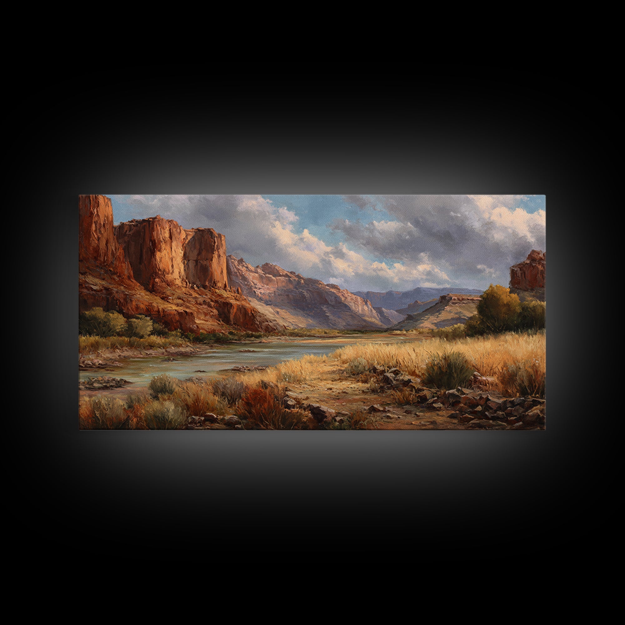 Red Canyon Walls Framed Canvas Print, Landscape Art, Living Room Decor, Oil Painting, Horizon, Horizontal Wall Art, LAN-2x1-1