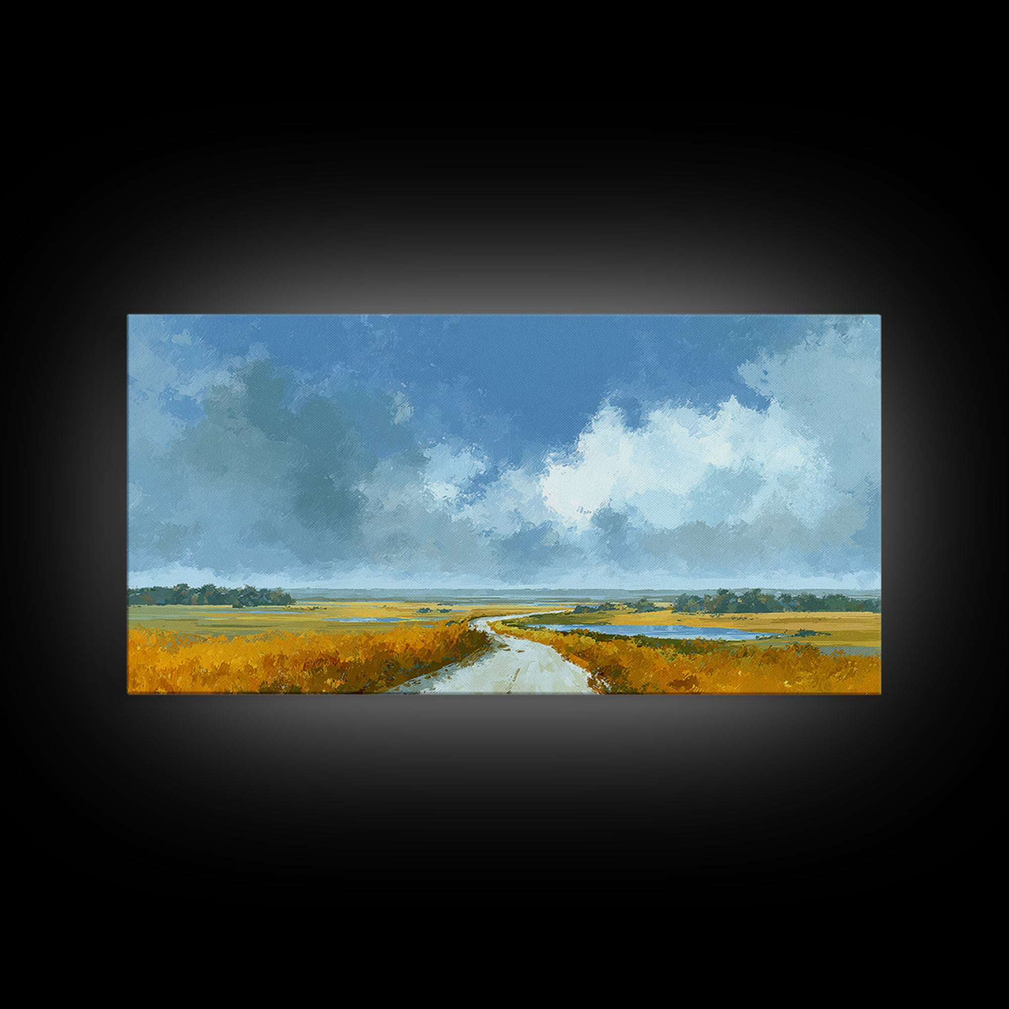 Old Country Road Framed Canvas Print, Landscape Art, Fine Art Print, Living Room Decor, Fine Art, Horizon, Digital Prints, LAN-2x1-16