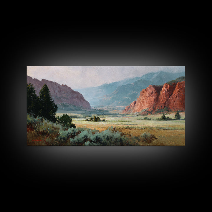 Red Canyon Walls Framed Canvas Print, Landscape Art, Living Room Decor, Oil Painting, Horizon, Horizontal Wall Art, LAN-2x1-25