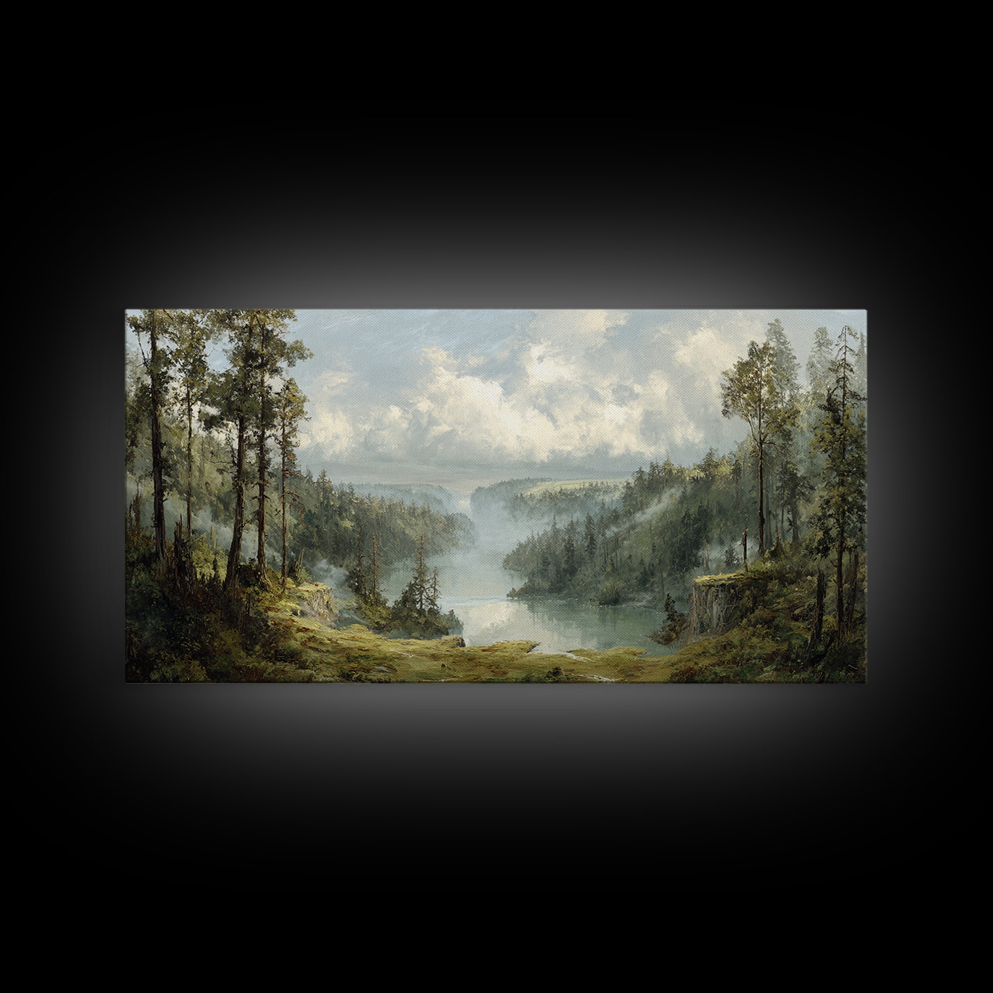 Waterfall Hidden in Dense Forest Canvas Print, Landscape Art, Wall Art, Living Room Decor, Fine Art, Horizon, Framed Wall Art, LAN-2x1-32