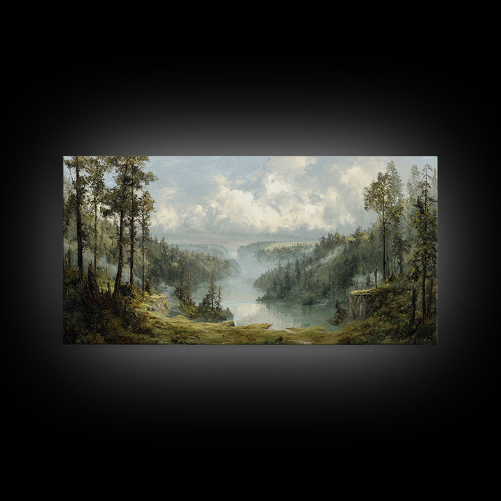 Waterfall Hidden in Dense Forest Canvas Print, Landscape Art, Wall Art, Living Room Decor, Fine Art, Horizon, Framed Wall Art, LAN-2x1-32