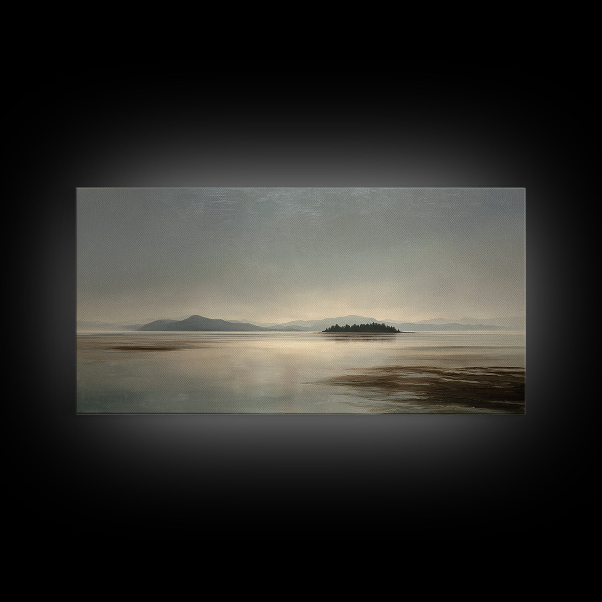 Volcanic Black Beach Framed Canvas Print, Landscape Art, Contemporary Art, Living Room Decor, Fine Art, Horizon, Original Art, LAN-2x1-34