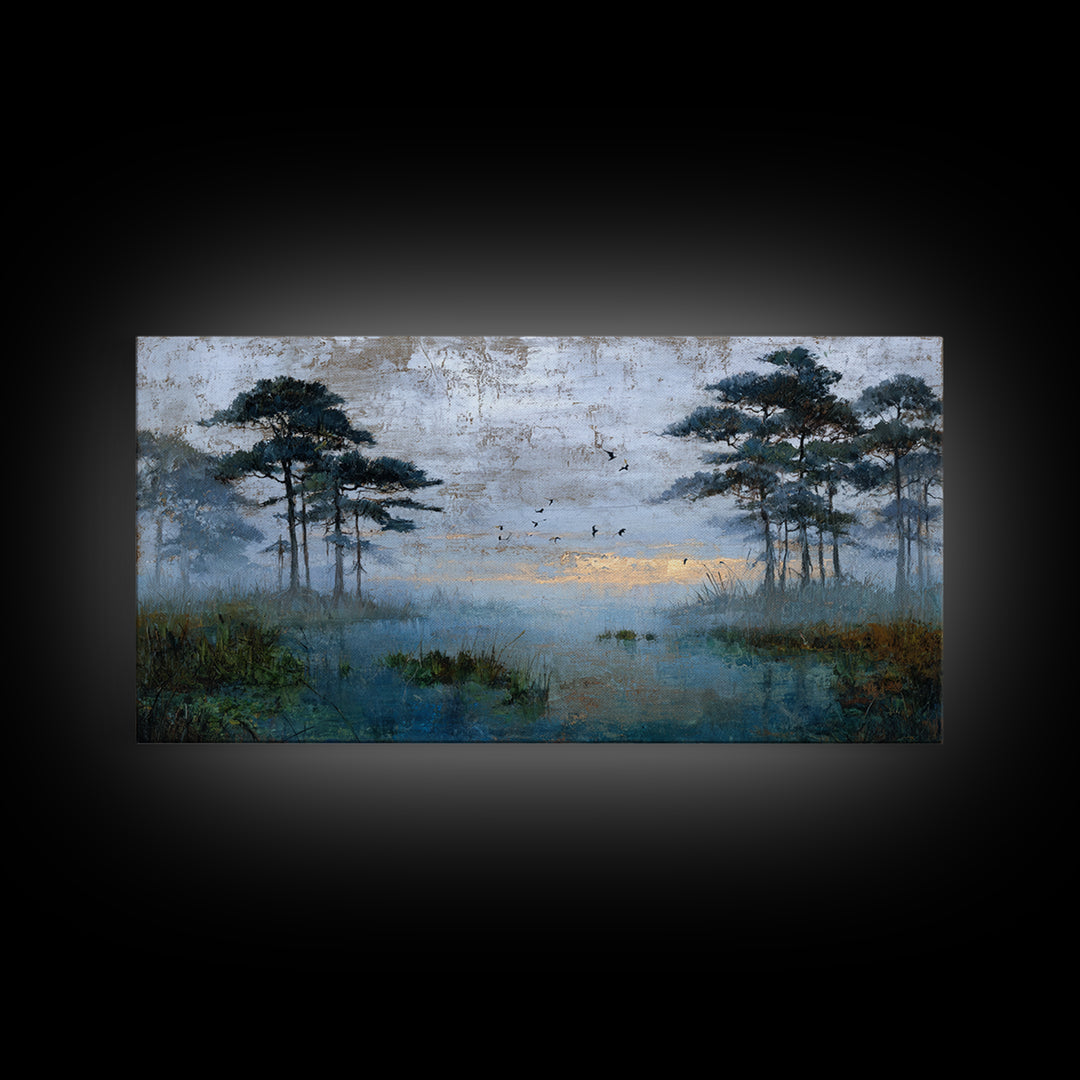 Misty Cypress Swamp Framed Canvas Print, Landscape Art, Room Decor, Living Room Decor, Fine Art, Horizon, Printable Wall Art, LAN-2x1-42