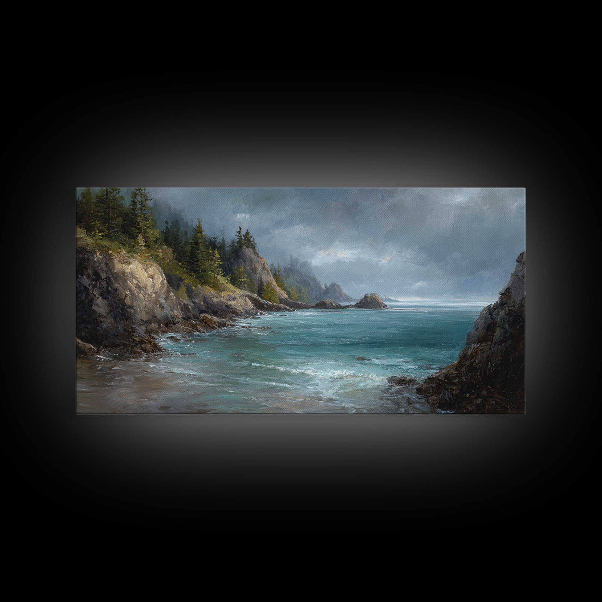 Coastal Cliffs with Crashing Waves Canvas Print, Landscape Art, Art Prints, Living Room Decor, Horizon, Abstract Wall Art, LAN-2x1-52