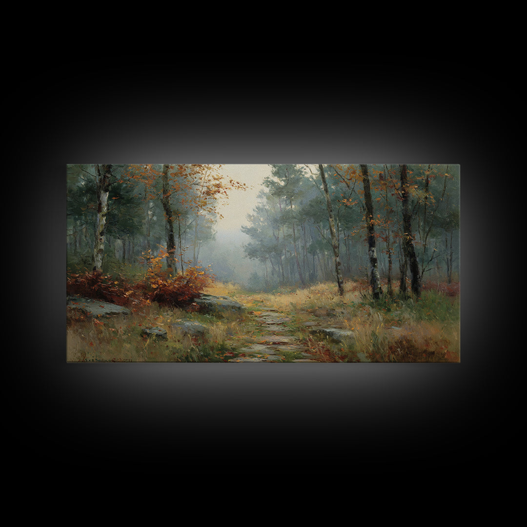 Autumn Forest Path Canvas Print, Landscape Art, Digital Print, Living Room Decor, Fine Art, Horizon, Living Room Wall Art, LAN-2x1-53