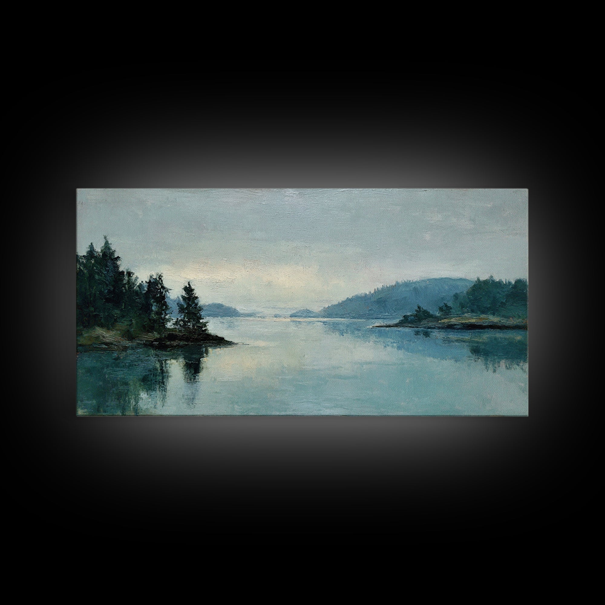 Fjord Landscape with Icy Blue Water Framed Canvas Print, Landscape Art, Wall Art Print, Living Room Decor, Fine Art, Horizon, LAN-2x1-59
