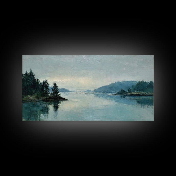 Fjord Landscape with Icy Blue Water Framed Canvas Print, Landscape Art, Wall Art Print, Living Room Decor, Fine Art, Horizon, LAN-2x1-59