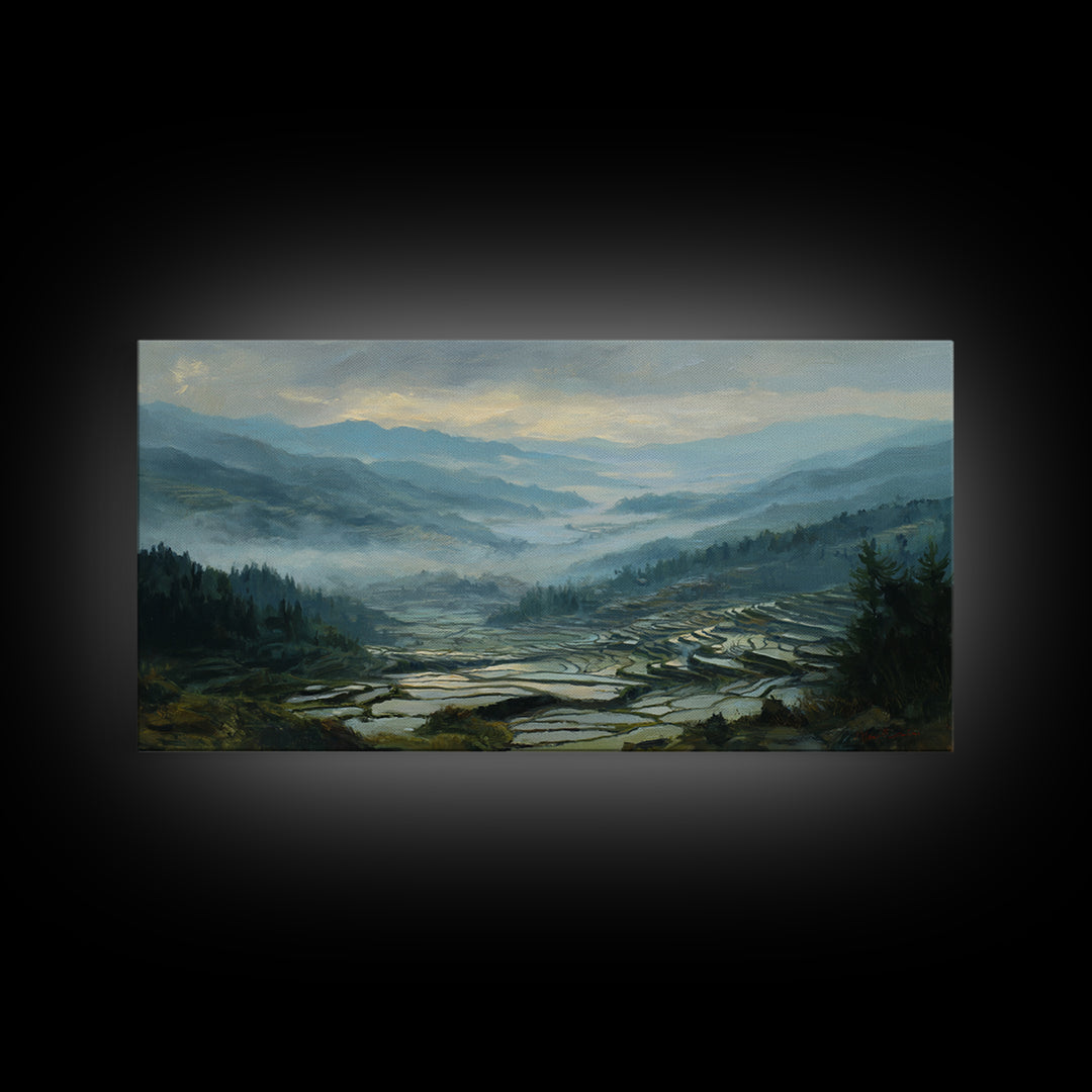 Rice Terraces Glowing Canvas Print, Landscape Art, Wall Art, Living Room Decor, Horizon, Framed Wall Art, Abstract Art, LAN-2x1-62