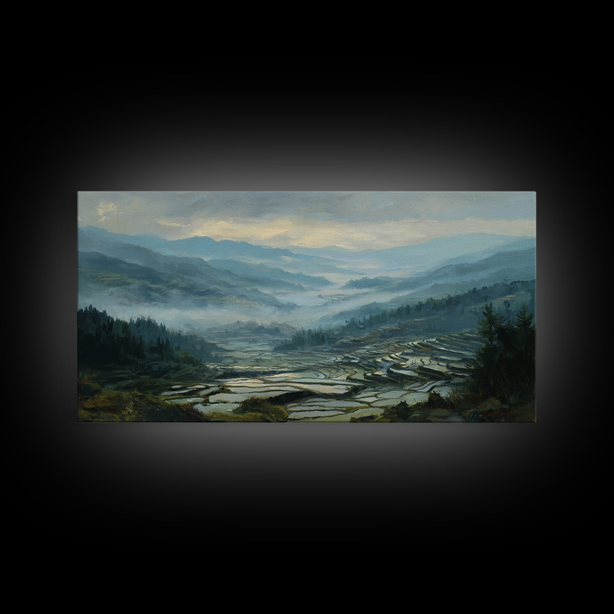 Rice Terraces Glowing Canvas Print, Landscape Art, Wall Art, Living Room Decor, Horizon, Framed Wall Art, Abstract Art, LAN-2x1-62