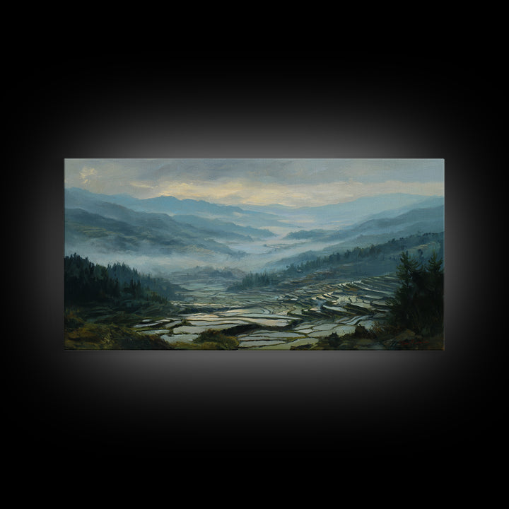 Rice Terraces Glowing Canvas Print, Landscape Art, Wall Art, Living Room Decor, Horizon, Framed Wall Art, Abstract Art, LAN-2x1-62