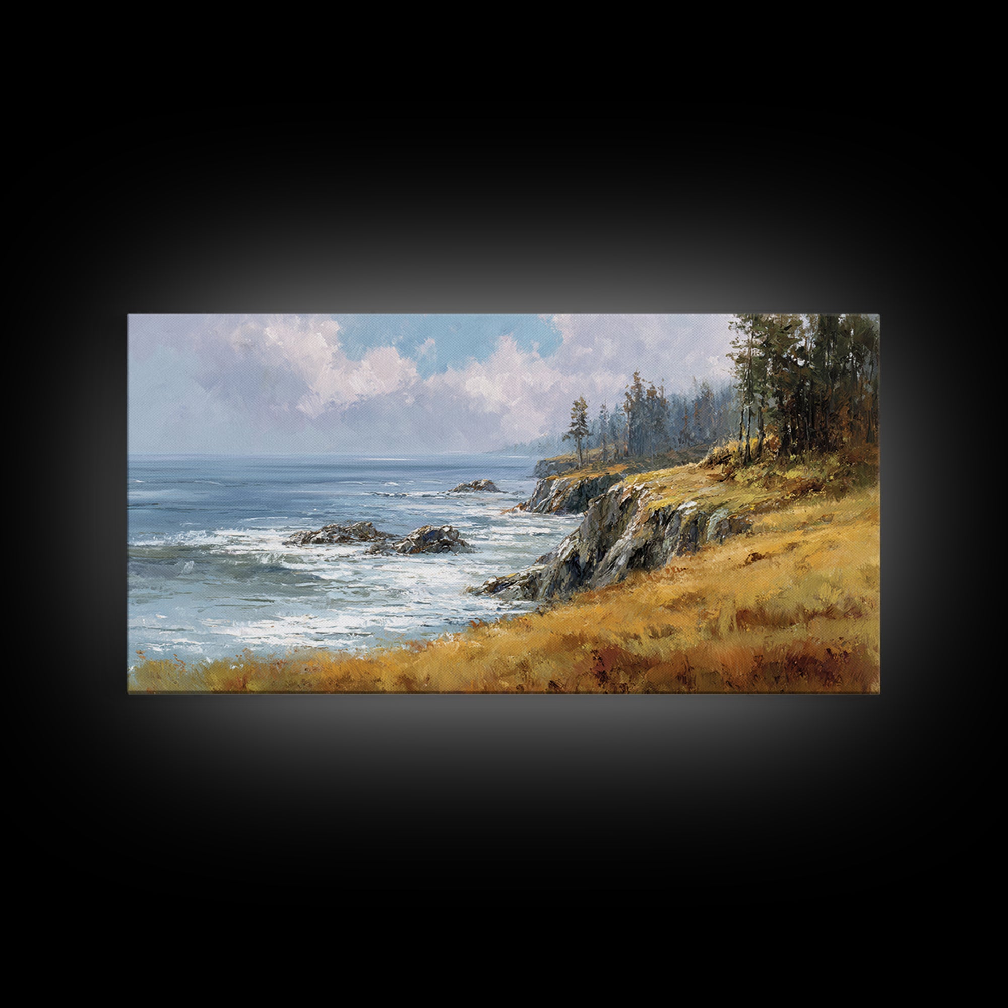 Coastal Cliffs with Crashing Waves Canvas Print, Landscape Art, Farmhouse Decor, Living Room Decor, Fine Art, Horizon, LAN-2x1-76