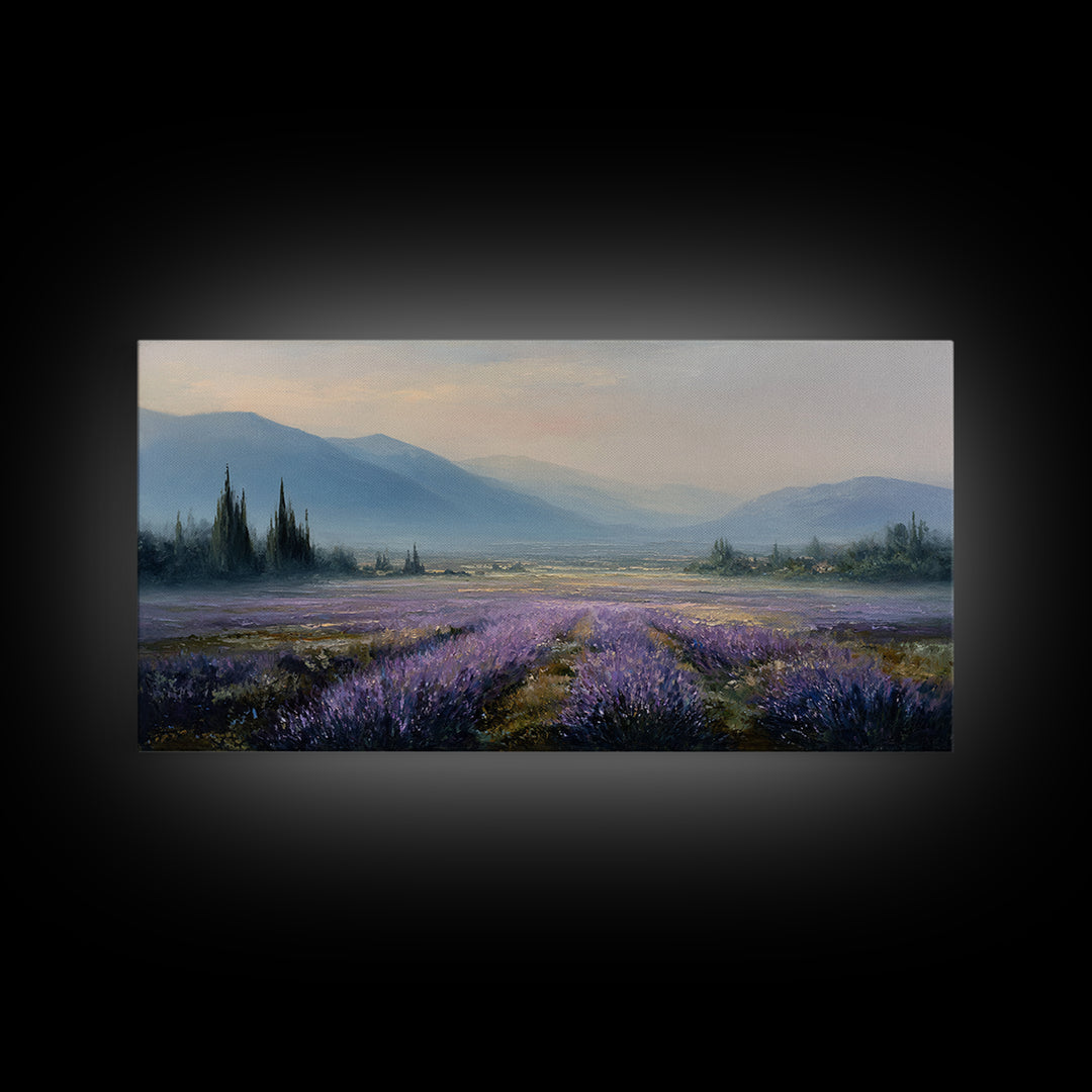 Lavender Field Leading to Distant Hills Canvas Print, Landscape Art, Digital Prints, Living Room Decor, Fine Art, Horizon, LAN-2x1-78