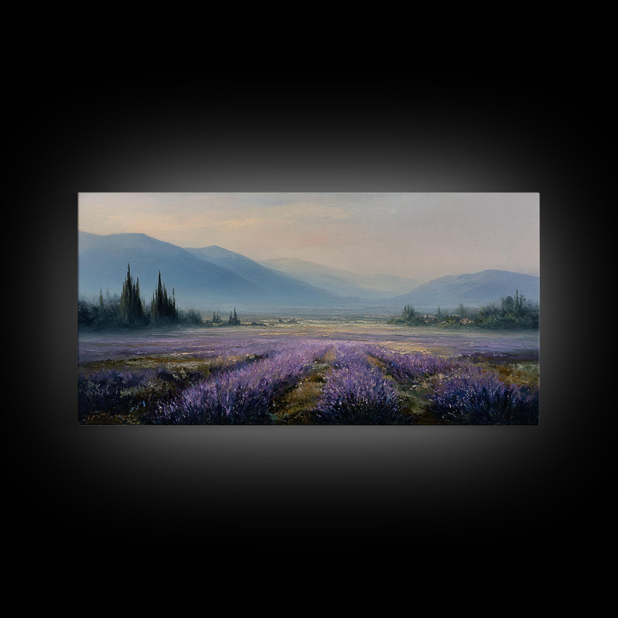 Lavender Field Leading to Distant Hills Canvas Print, Landscape Art, Digital Prints, Living Room Decor, Fine Art, Horizon, LAN-2x1-78