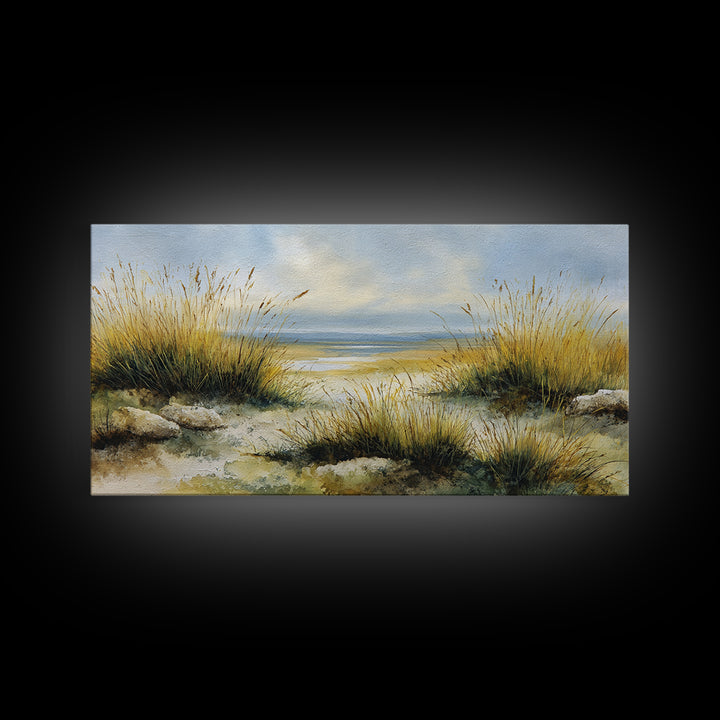 Desert Dunes under Pale Moon Framed Canvas Print, Landscape Art, Set of 3 Prints, Living Room Decor, Fine Art, Horizon, LAN-2x1-79