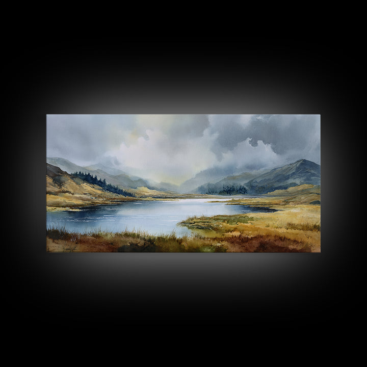 Rocky Scottish Highland Framed Canvas Print, Landscape Art, Farmhouse Decor, Living Room Decor, Horizon, Floral Wall Art, LAN-2x1-85