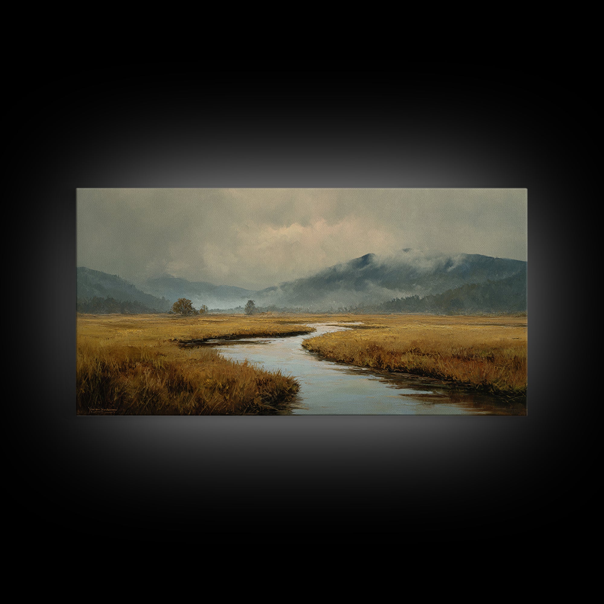 Winding River Through Golden Fields Canvas Print, Landscape Art, Printable Wall Art, Living Room Decor, Oil Painting, Horizon, LAN-2x1-94