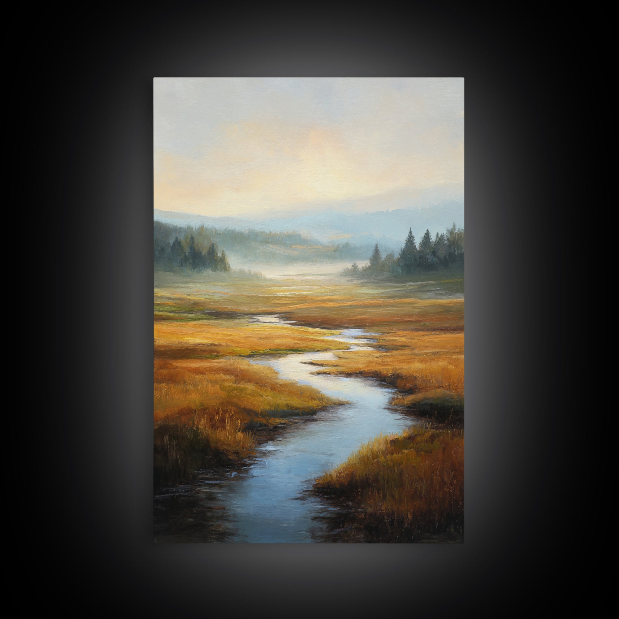 Winding River Through Golden Fields Canvas Print, Landscape Art, Contemporary Art, Living Room Decor, Fine Art, Horizon, LAN-2x3-10