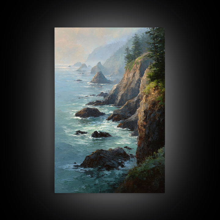 Coastal Cliffs with Crashing Waves Canvas Print, Landscape Art, Gallery Decor, Living Room Decor, Fine Art, Horizon, Wall Art, LAN-2x3-16