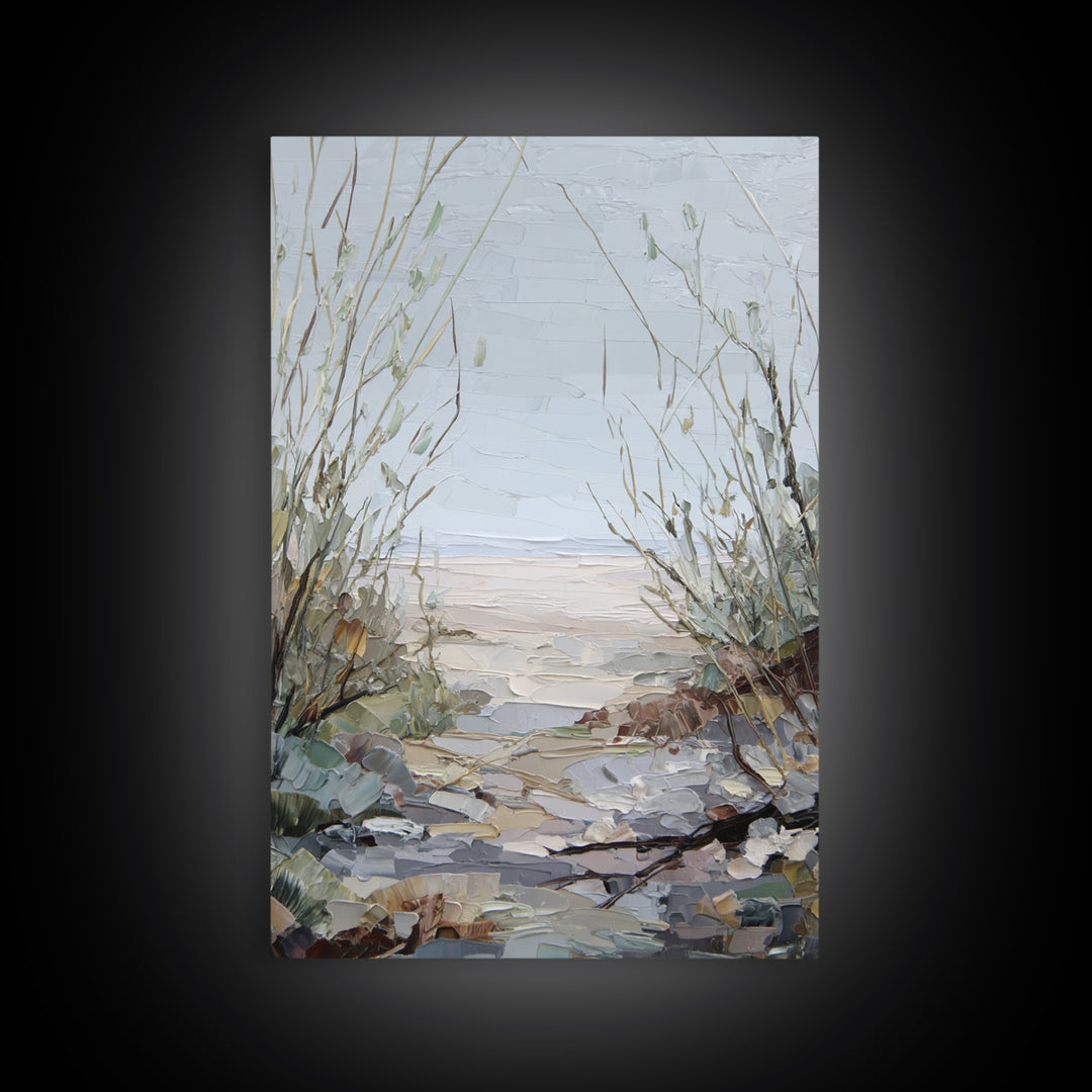 Desert Dunes under Pale Moon Framed Canvas Print, Landscape Art, Contemporary Art, Living Room Decor, Fine Art, Horizon, LAN-2x3-19