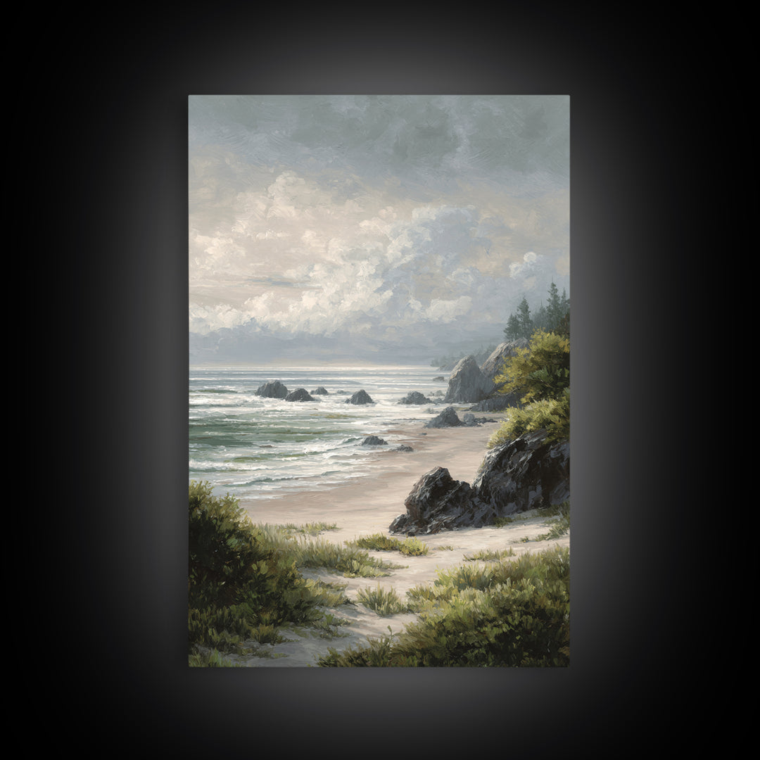 Volcanic Black Beach Framed Canvas Print, Landscape Art, Wall Decor, Living Room Decor, Fine Art, Horizon, Digital Print, LAN-2x3-22