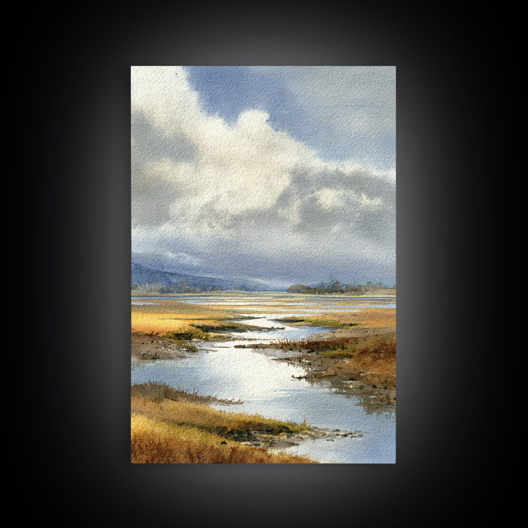 Moonlit River with Silver Reflections Canvas Print, Landscape Art, Original Painting, Living Room Decor, Fine Art, Horizon, LAN-2x3-29