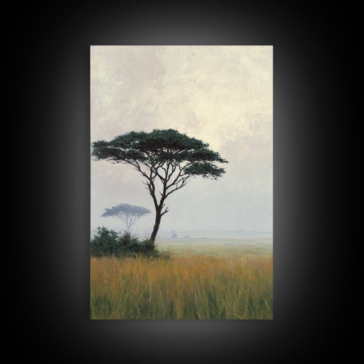 Wide Savanna with Acacia Silhouette Framed Canvas Print, Landscape Art, Room Decor, Living Room Decor, Fine Art, Horizon, LAN-2x3-3