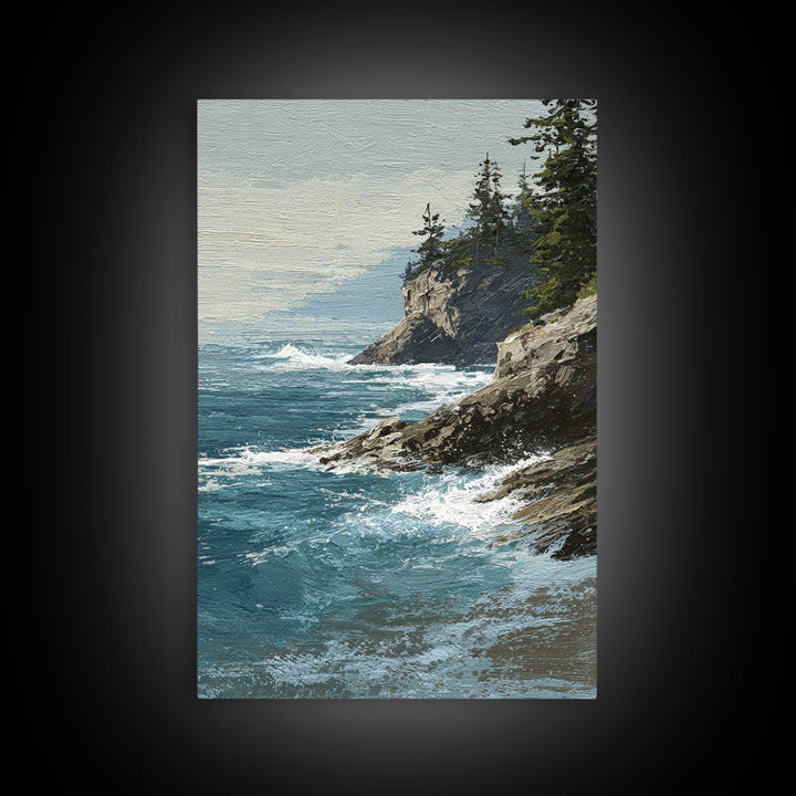 Coastal Cliffs with Crashing Waves Canvas Print, Landscape Art, Contemporary Art, Living Room Decor, Fine Art, Horizon, LAN-2x3-40
