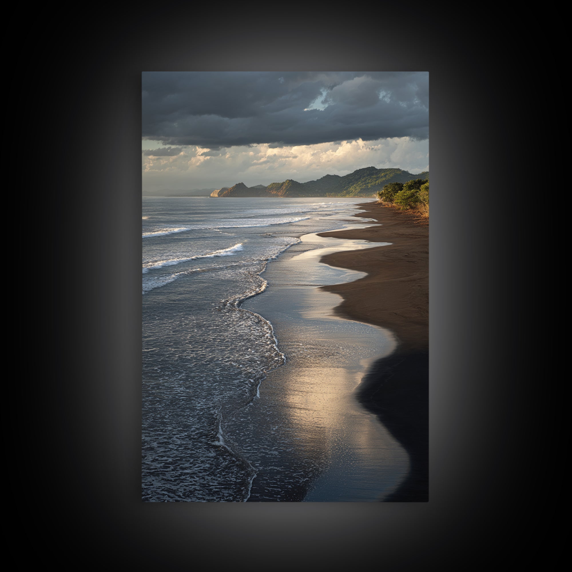 Volcanic Black Beach Framed Canvas Print, Landscape Art, Wall Decor, Living Room Decor, Fine Art, Horizon, Digital Print, LAN-2x3-46
