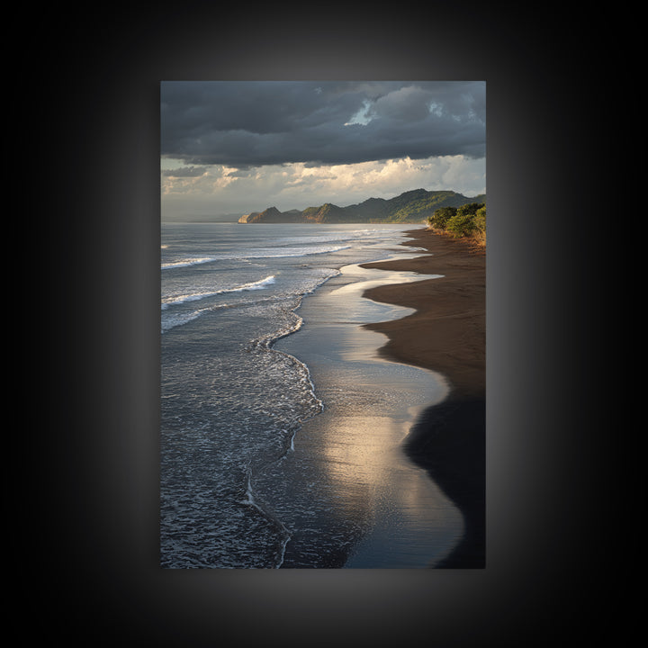 Volcanic Black Beach Framed Canvas Print, Landscape Art, Wall Decor, Living Room Decor, Fine Art, Horizon, Digital Print, LAN-2x3-46