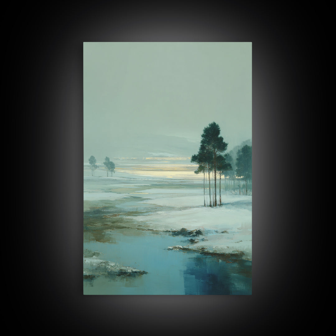 Fjord Landscape with Icy Blue Water Framed Canvas Print, Landscape Art, Original Art, Living Room Decor, Fine Art, Horizon, LAN-2x3-47