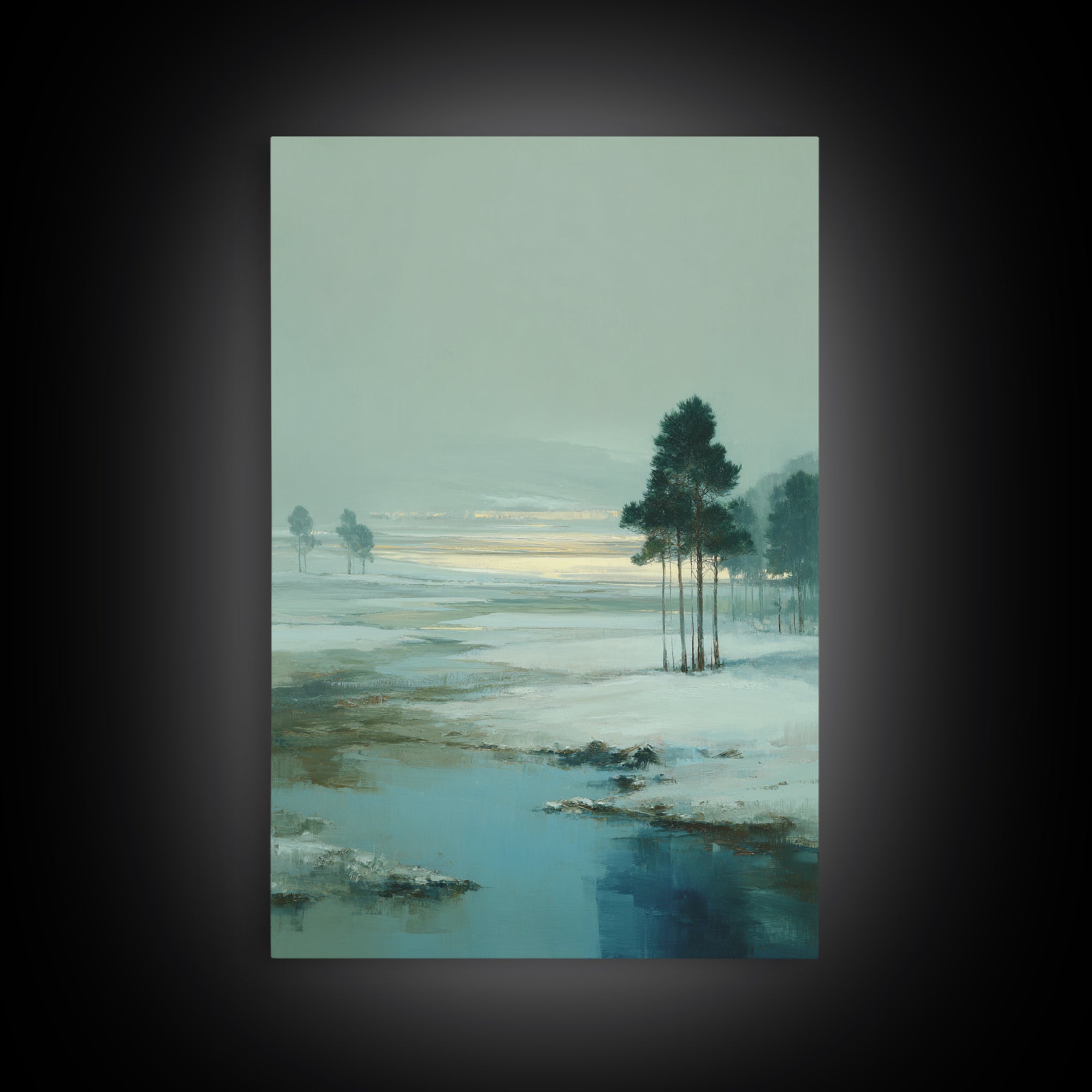 Fjord Landscape with Icy Blue Water Framed Canvas Print, Landscape Art, Original Art, Living Room Decor, Fine Art, Horizon, LAN-2x3-47
