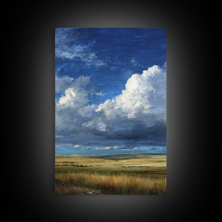 Storm Clouds over an Open Prairie Framed Canvas Print, Landscape Art, Digital Print, Living Room Decor, Fine Art, Horizon, LAN-2x3-59