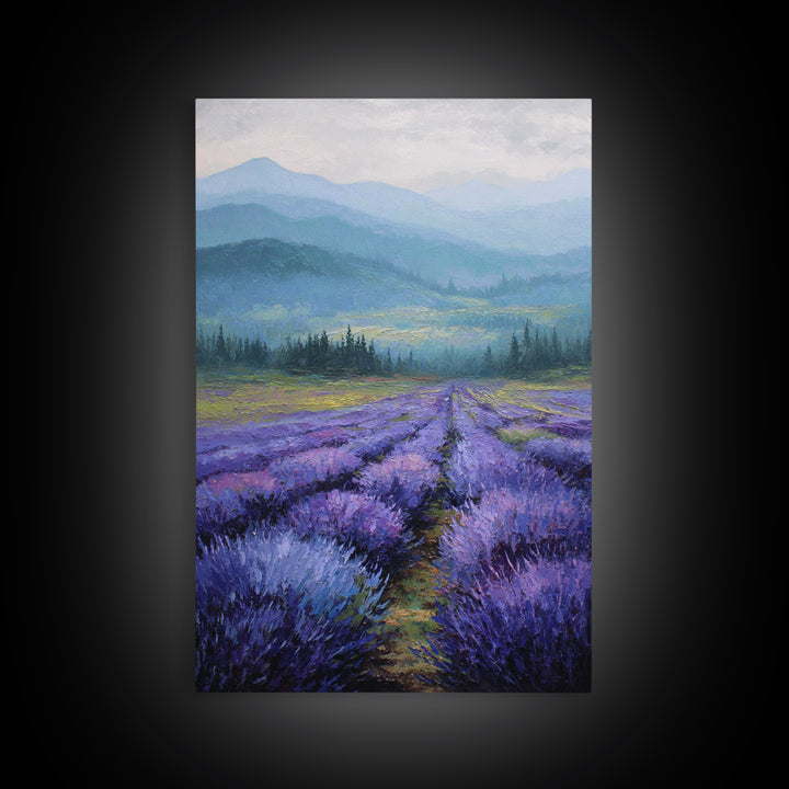 Lavender Field Leading to Distant Hills Canvas Print, Landscape Art, Digital Art, Living Room Decor, Fine Art, Horizon, LAN-2x3-66