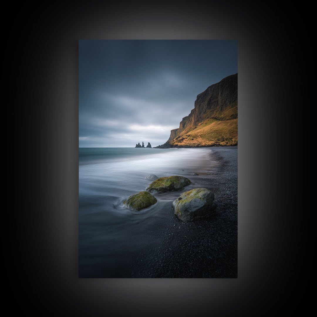 Volcanic Black Beach Canvas Print, Landscape Art, Living Room Decor, Oil Painting, Horizon, Horizontal Wall Art, LAN-2x3-70