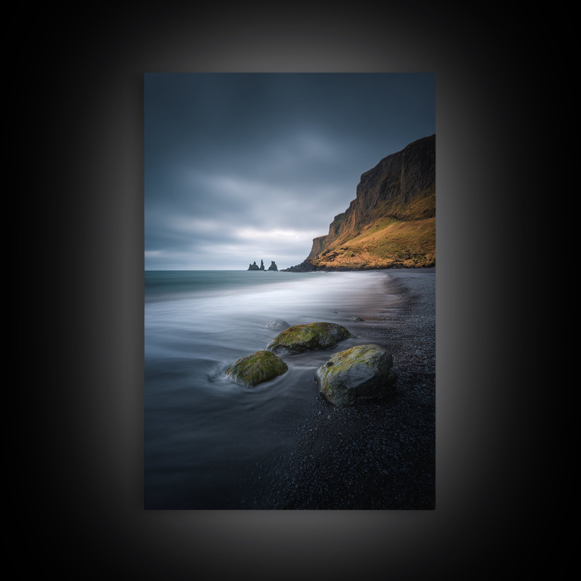 Volcanic Black Beach Canvas Print, Landscape Art, Living Room Decor, Oil Painting, Horizon, Horizontal Wall Art, LAN-2x3-70