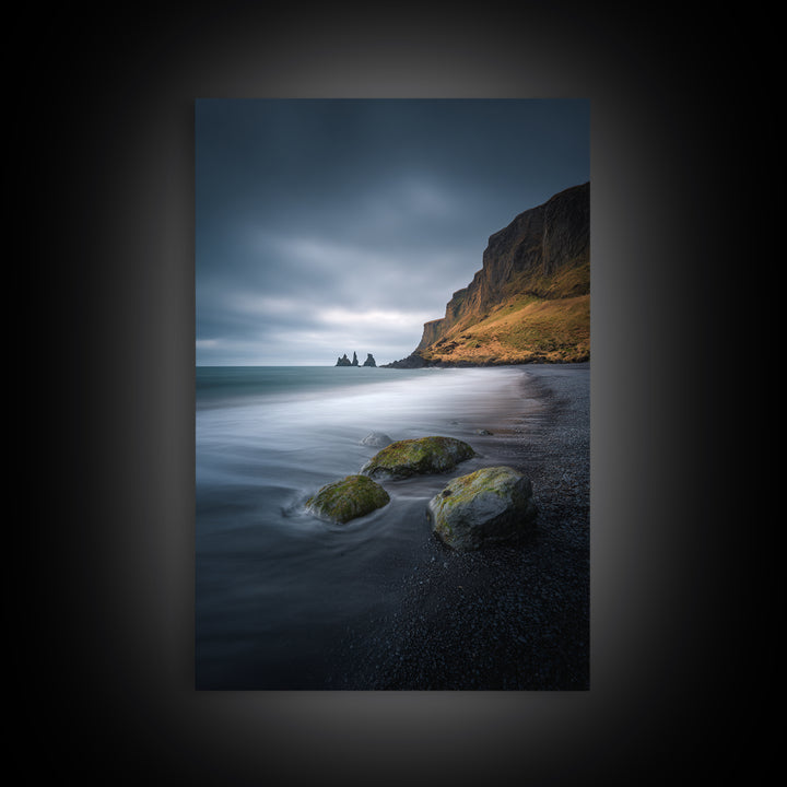 Volcanic Black Beach Canvas Print, Landscape Art, Living Room Decor, Oil Painting, Horizon, Horizontal Wall Art, LAN-2x3-70
