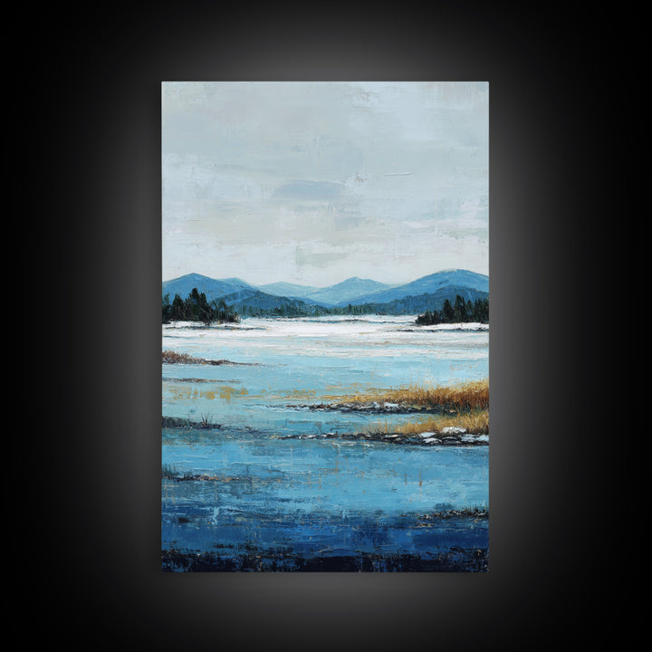 Fjord Landscape with Icy Blue Water Canvas Print, Landscape Art, Living Room Decor, Oil Painting, Horizon, Modern Art, LAN-2x3-71