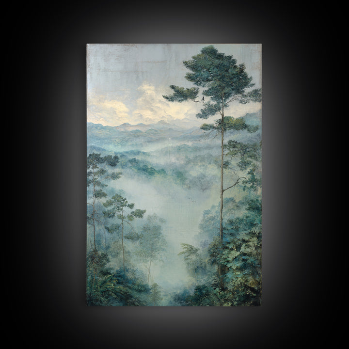 Tropical Jungle Waterfall Canvas Print, Landscape Art, Digital Art, Living Room Decor, Fine Art, Horizon, Boho Wall Art, LAN-2x3-72