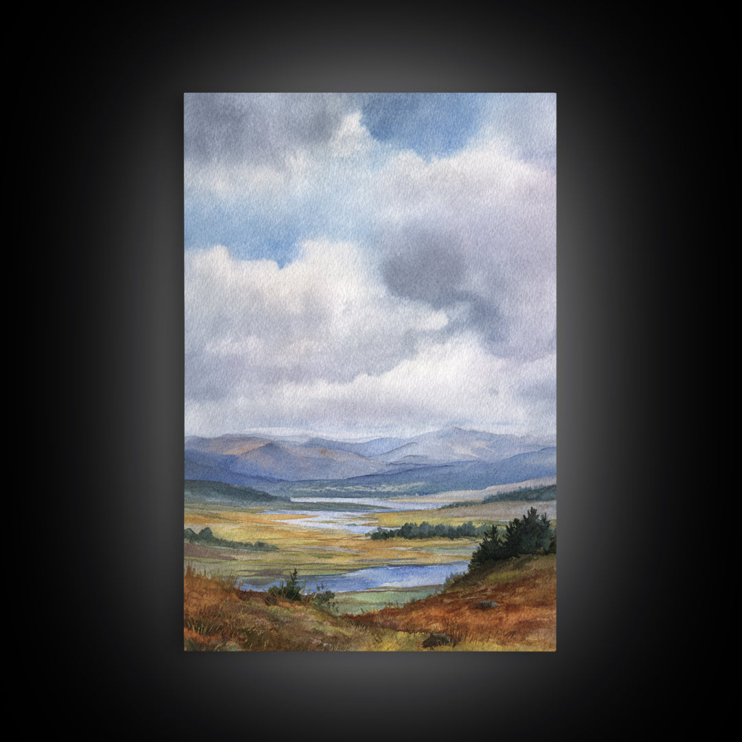 Rocky Scottish Highland Framed Canvas Print, Landscape Art, Boho Wall Art, Living Room Decor, Fine Art, Horizon, Neutral Decor, LAN-2x3-73