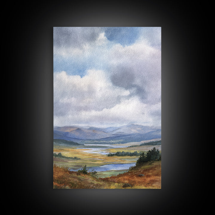 Rocky Scottish Highland Framed Canvas Print, Landscape Art, Boho Wall Art, Living Room Decor, Fine Art, Horizon, Neutral Decor, LAN-2x3-73