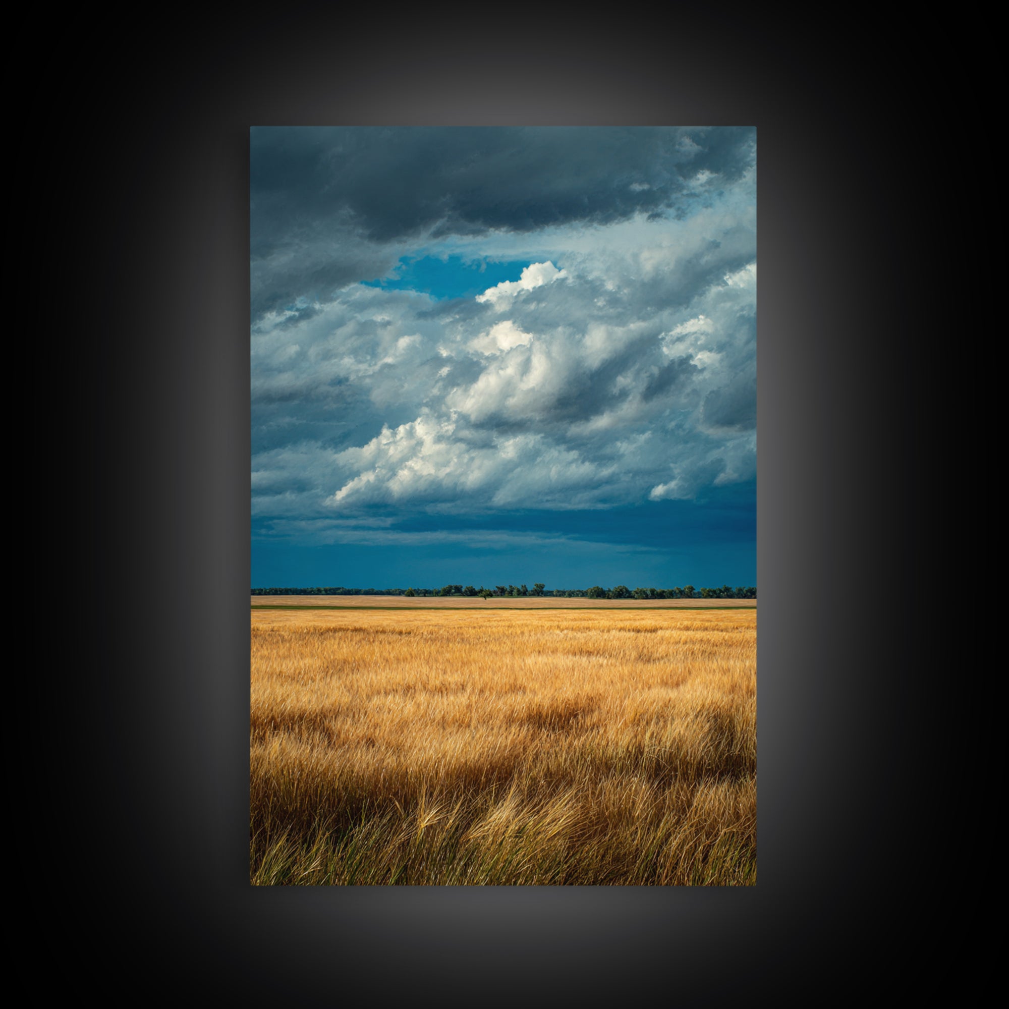 Golden Wheat Field Beneath Huge Clouds Framed Canvas Print, Landscape Art, Floral Wall Art, Living Room Decor, Horizon, LAN-2x3-8