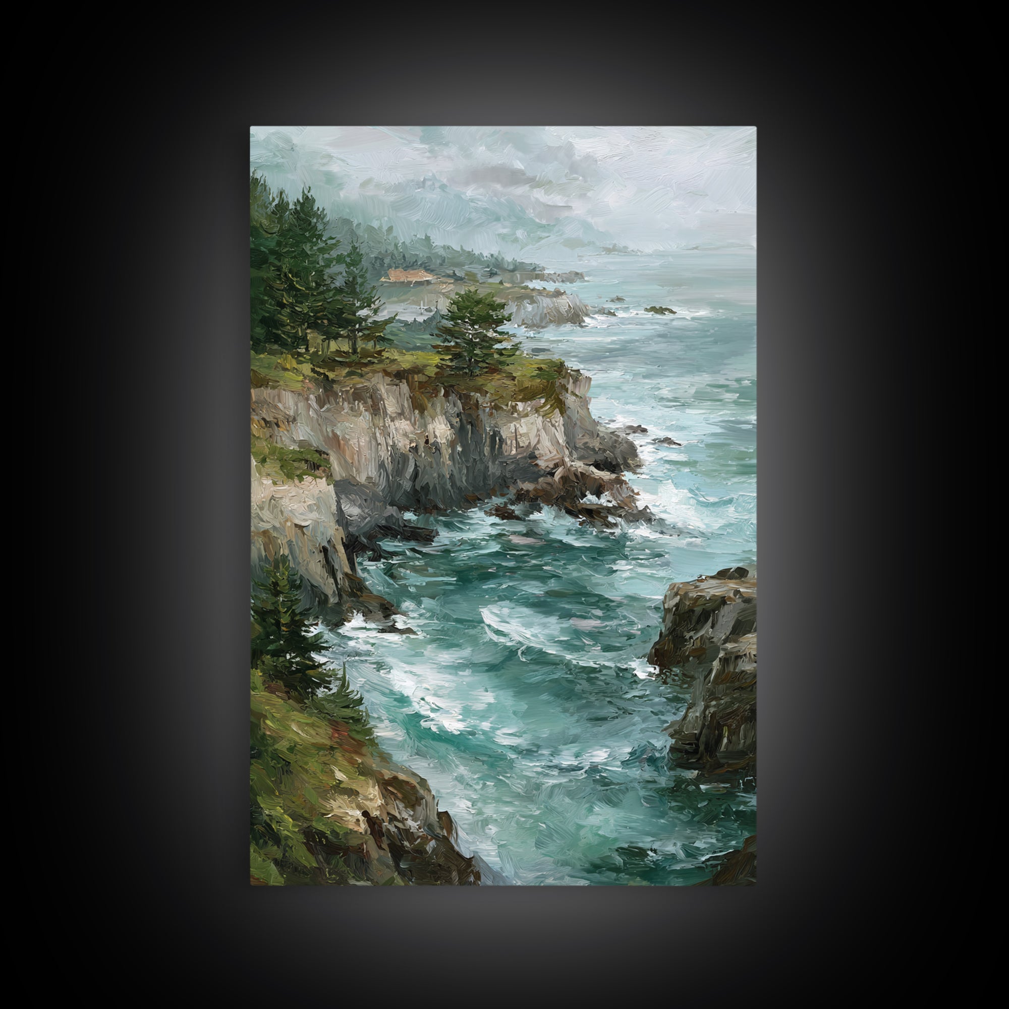 Coastal Cliffs with Crashing Waves Framed Canvas Print, Landscape Art, Farmhouse Decor, Living Room Decor, Fine Art, Horizon, LAN-2x3-88