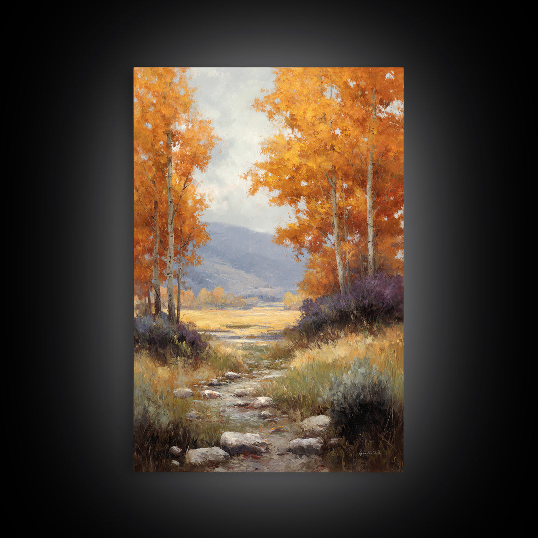 Autumn Forest Path Framed Canvas Print, Landscape Art, Wall Art Print, Living Room Decor, Fine Art, Horizon, Boho Decor, LAN-2x3-89