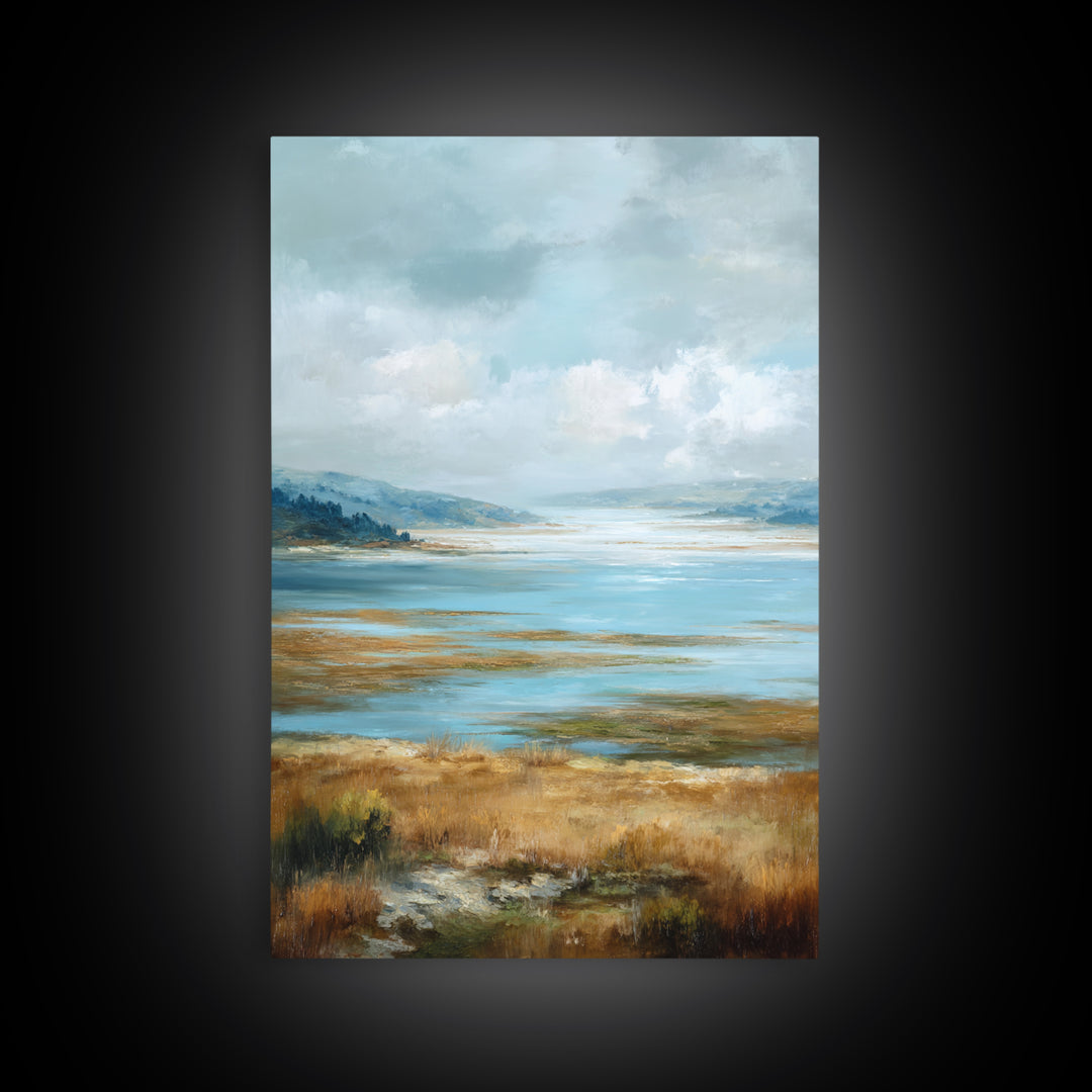 Fjord Landscape with Icy Blue Water Canvas Print, Landscape Art, Floral Wall Art, Living Room Decor, Fine Art, Horizon, LAN-2x3-95