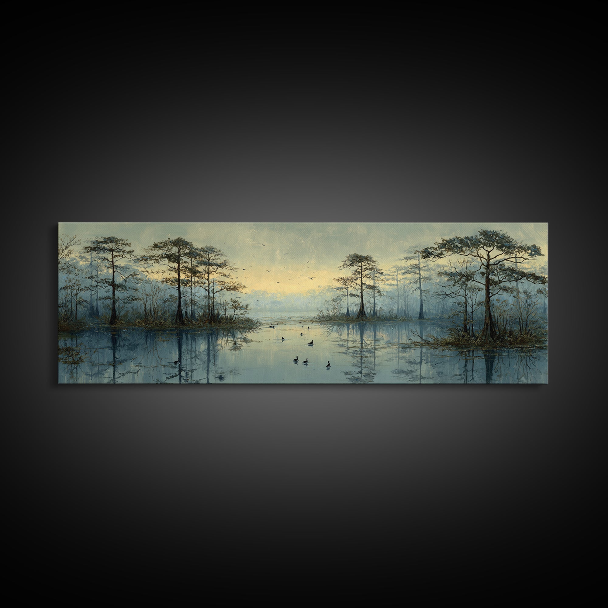 Misty Cypress Swamp Canvas Print, Landscape Art, Modern Decor, Living Room Decor, Fine Art, Horizon, Wall Decor, Digital Prints, LAN-3x1-14